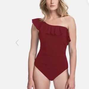 Profile by Gottex Tutti Frutti Ruffle One Shoulder Swimsuit Size 12